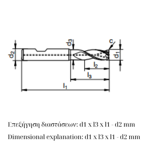 Carbide End Mill 3F Aluminium Coated with Cooling 54592 Dimensions